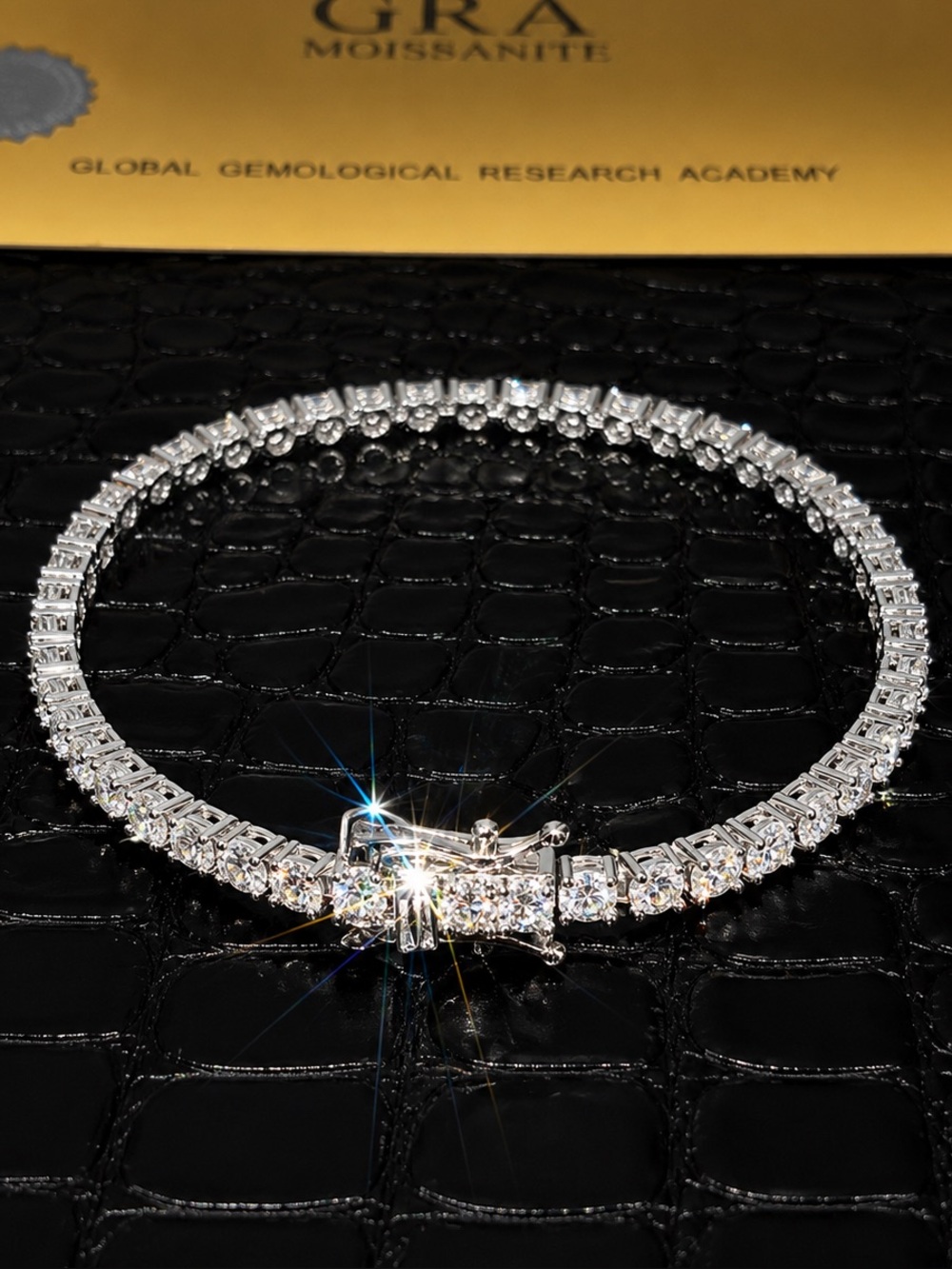 3MM 8 Inches VVS Moissanite Tennis Bracelet White Gold Plated 925 Silver Men